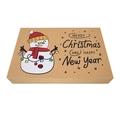 Boîte cadeau de Noël en papier kraft marron avec motif bonhomme de neige et texte festif - Bonhomme de neige
