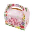 Pink floral Mother's Day gift box with handles featuring Happy Mother's Day text - Pink