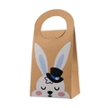 Brown kraft paper Easter bunny gift bag with a cute rabbit in a top hat and blue ribbon - Blue Ear Rabbit