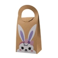 Brown kraft paper Easter gift bag with purple cartoon rabbit print and round handle - Purple Ear Rabbit