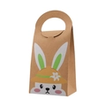 Brown kraft Easter paper gift bag with cute cartoon rabbit wearing a floral hat - Green Ear Rabbit