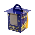 Blue graduation cupcake box with mortarboard cap shape and clear window display - Blue