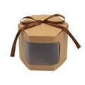 Hexagonal kraft paper gift box with clear window and brown ribbon bow decoration - Brown