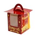 Red graduation cap gift box with congrats printing, yellow tassel, and clear window - Red