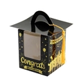Black graduation cap gift box with yellow tassel and transparent window for muffins - Black
