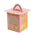 Pink graduation cap cupcake box with golden tassel and Congrats lettering window - Pink