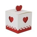 Red and white square candy gift box with heart cutout and scalloped edge detail - Red Double Heart