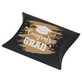 Caja de regalo tipo almohada negra con diseño Congrats GRAD dorado para graduación - Naranja