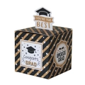 European style square graduation candy box with black and gold stripes and star patterns - Yellow Striped Graduation Box with 3D Insert