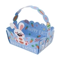 Blauer Oster-Papierkorb mit Comic-Hase und Karotte sowie Happy Easter Aufdruck - Blauer Blumenkorb