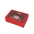Red Christmas gift box with clear window featuring snowman illustration for holiday treats - Snowman Style
