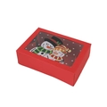 Red Christmas gift box with clear window featuring cartoon snowman and snowflake design - Red Cookie Box - Snowman Couple