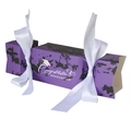 Purple graduation candy box in cap shape with white ribbons and graduation print - Purple