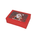 Red Christmas gift box with clear window featuring Santa and reindeer illustrations - Smiling Santa Style