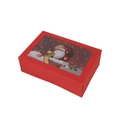 Red Christmas gift box with clear window featuring cartoon Santa Claus and snowy chimney - Santa Claus Gift Style