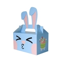 Hellblaue Osterhasen-Geschenkbox aus Papier mit Hasenohren und bunten Ei-Motiven - Blau