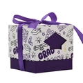 Boîte à bonbons carrée de remise des diplômes en violet et blanc avec ruban - Violet