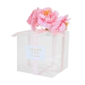 Square clear PET cake box with pink ribbon, artificial flower and thank you tag - Pink Decoration