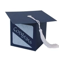 Dunkelblaue Doktorhut-Geschenkbox mit Congrats-Aufdruck und weißer Seidenquaste - Blau