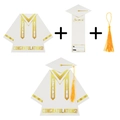 Abschlusskarten-Set mit weißer Toga-Karte, Doktorhut-Anhänger und gelber Seidenquaste - Weiß