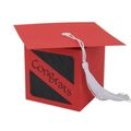 Red graduation cap gift box with black diamond pattern and white tassel decoration - Red