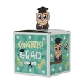Teal graduation gift box with 3D owl doctor topper and Congrats Grad text - 3D Owl - Green Box