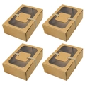 Brown kraft paper cake boxes with PVC windows and decorative hemp ropes, pack of four - Kraft Paper Color