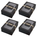 Set of 4 matte black kraft gift boxes with wavy window and jute twine decoration - Black