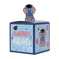 Blaue Abschluss Geschenkbox mit Cartoon Elefanten Motiv und Congrats Grad Aufdruck - 3D Elefant - Blaue Box