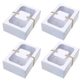 Set of 4 white kraft paper cake boxes with wavy PVC window and twine hanging tags - White Kraft Paper