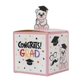 Rosa Abschluss-Geschenkbox mit 3D-Bärenfigur und Congrats Grad Schriftzug-Dekoration - 3D Weißer Bär - Rosa Box