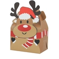 Christmas Reindeer themed cardboard gift box with handle for candies and muffins - Brown Reindeer