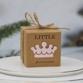 Kraft paper candy box with pink Little Princess crown and rustic twine bow - Princess Style / Kraft Paper Color
