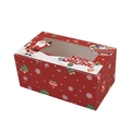 Red Christmas cupcake box with clear PVC window and Santa Claus festive print pattern - Muffin Box 2 Holes Red.
