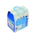 Blue dinosaur theme baby birthday gift box with Happy Birthday text and handle - Blue