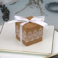 Caja de caramelos cuadrada de papel kraft con encaje blanco y lazo de satén - Estilo Encaje Con Cinta Blanca