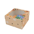 Christmas kraft muffin box with clear window and festive reindeer snowflake patterns - Muffin Box 4 Holes Yellow.