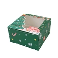 Green Christmas muffin box with clear window and festive Merry Christmas patterns - Medium Green (Christmas Tree)