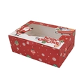 Red Christmas cupcake box with clear window and festive Santa Claus illustrations - 6-hole Muffin Box Red