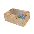 Kraft Christmas muffin box with 45-degree view, reindeer print, and clear PVC window - Large Yellow (Reindeer)