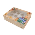 Christmas cupcake box with 6-hole insert and clear PVC window featuring reindeer motifs - Extra Large Yellow (Reindeer)