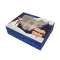 Christmas 6-hole cupcake box in deep blue with snowman design and clear window - Extra Large Blue (Snowman)