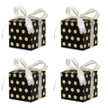 Set of four black square candy boxes with gold foil polka dots and white ribbon bows - Black Gold Foil Polka Dot With Gold Edge Ribbon