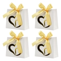 Set of 4 white gift bags with gold heart cutout and bright yellow silk ribbons - Double Heart Gold Stamping / White Bag + Yellow Ribbon