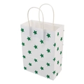White paper gift bag with green star patterns and sturdy white cord handles - Green