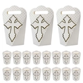 White and gold cross favor box with embossed diamond texture for wedding and baptism - Gold Border Cross Baptism Box