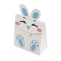 3D white bunny gift box with blue accents and cute 3D ears for Easter treats - Blue Squinting Eyes Rabbit