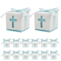 Scatole regalo blu con croce traforata e nastri per battesimo e matrimonio - Croce Blu + Nastro Blu