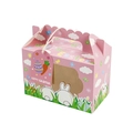 Boîte cadeau de Pâques rose avec motifs lapin, fenêtre transparente et étiquette poussin - Rose
