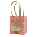 Pink Easter gift bag with clear window, floral patterns and cute cartoon rabbit design - Pink
